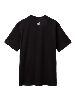 Benetton Cotton Regular Fit Peace Graphic T-Shirt, Black - view 2, Black