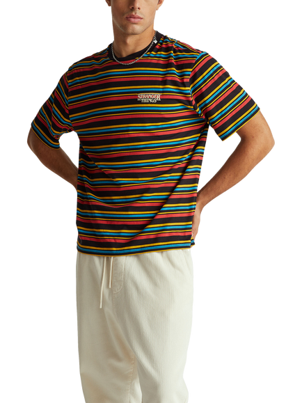 Benetton Cotton Regular Fit Short Sleeve Stripe T-Shirt, Multi, Multi