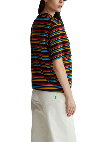 Benetton Cotton Regular Fit Short Sleeve Stripe T-Shirt, Multi - view 2, Multi