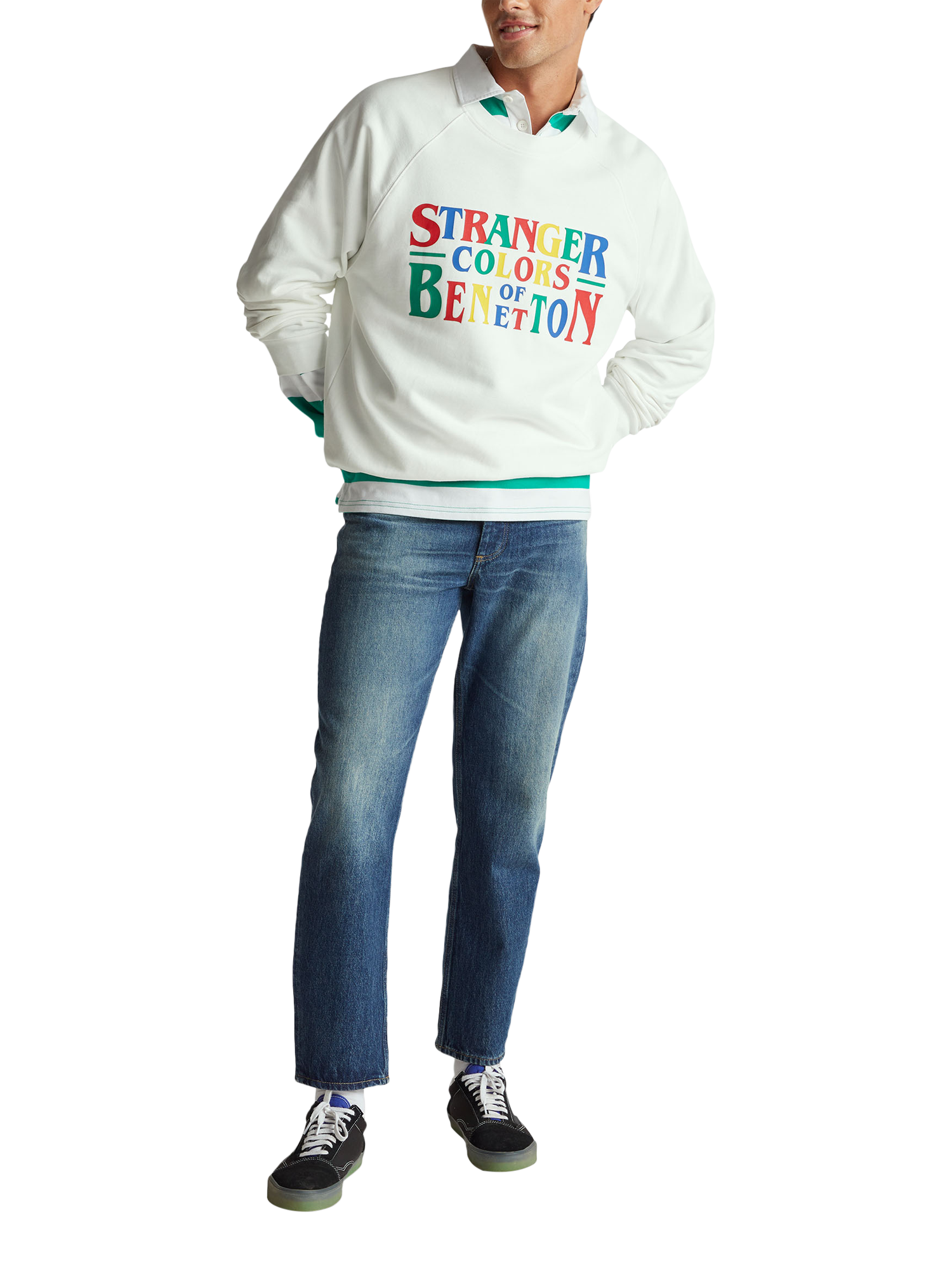 Product image 3 of 6, which shows Benetton X Stranger Things Graphic Sweatshirt, White, XS