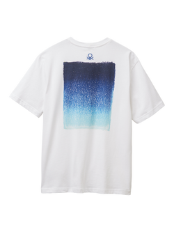 Benetton Cotton Regular Fit Short Sleeve Printed Graphic T-Shirt, White - view 2, White