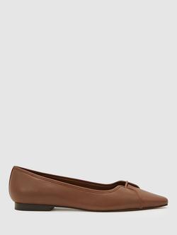 Reiss Evelyn Leather Pointed Ballerina Pumps, Tan, Tan
