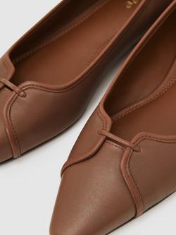 Reiss Evelyn Leather Pointed Ballerina Pumps, Tan - view 2, Tan