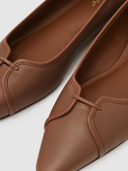 Reiss Evelyn Leather Pointed Ballerina Pumps, Tan - view 2, Tan