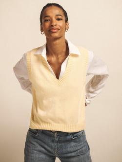 NRBY Vee V-Neck Pure Cashmere Tank Top, Buttermilk Yellow