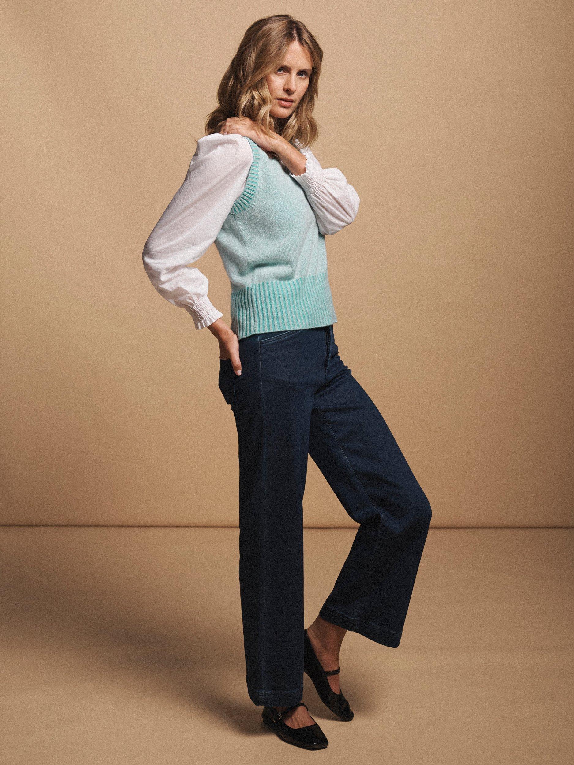 Product image 4 of 7, which shows NRBY Vee V-Neck Pure Cashmere Tank Top, Aqua, S