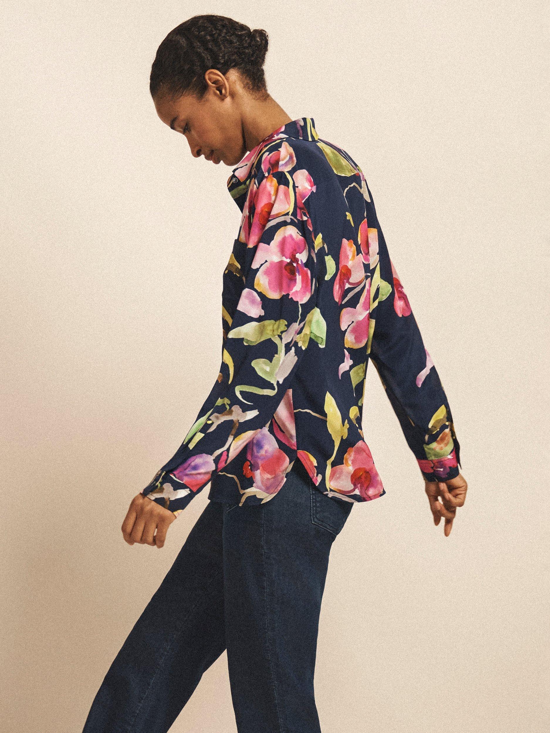 Product image 3 of 7, which shows NRBY Chiara Floral Pure Silk Shirt, Multi, XS