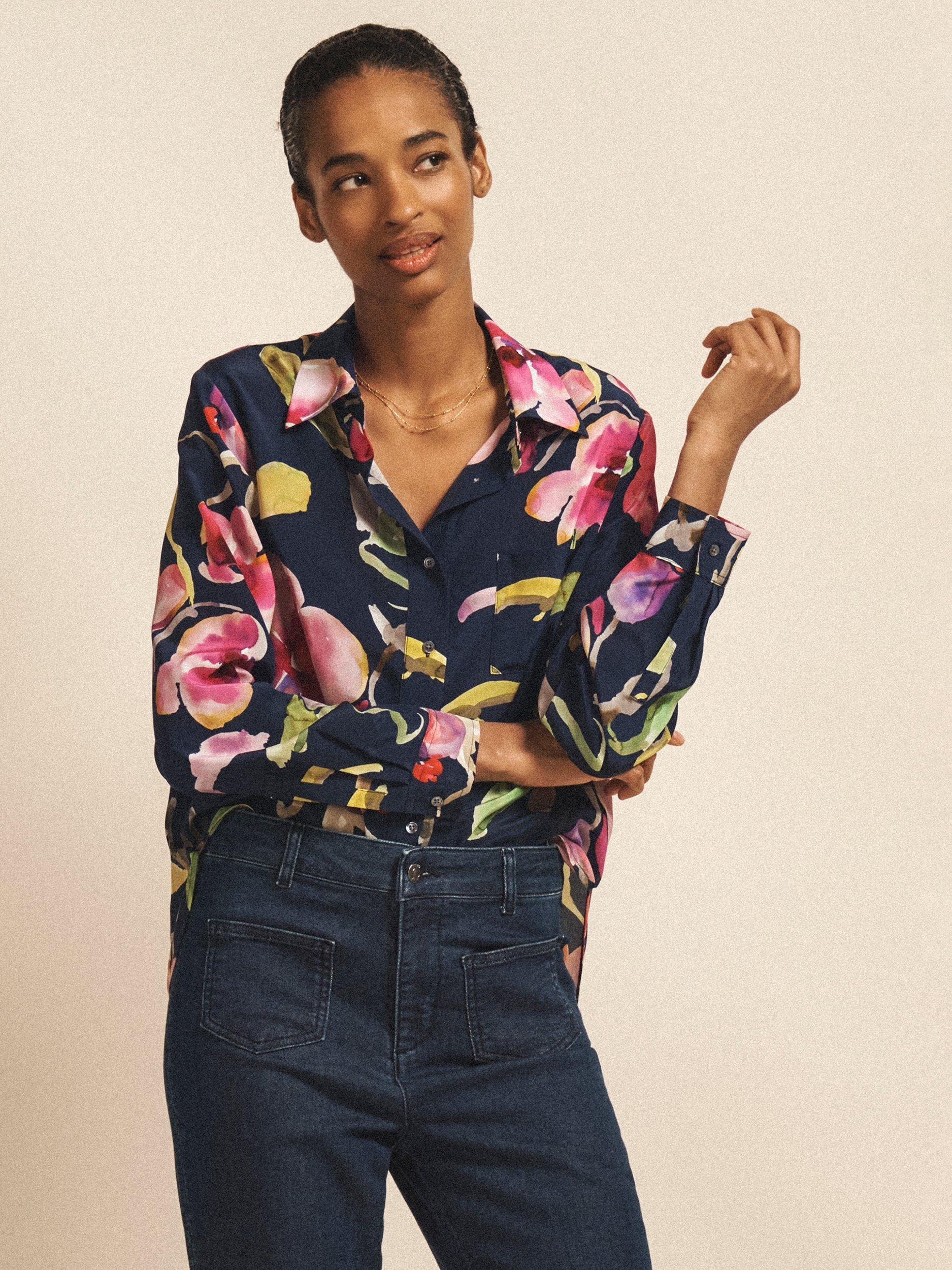 Product image 4 of 7, which shows NRBY Chiara Floral Pure Silk Shirt, Multi, XS