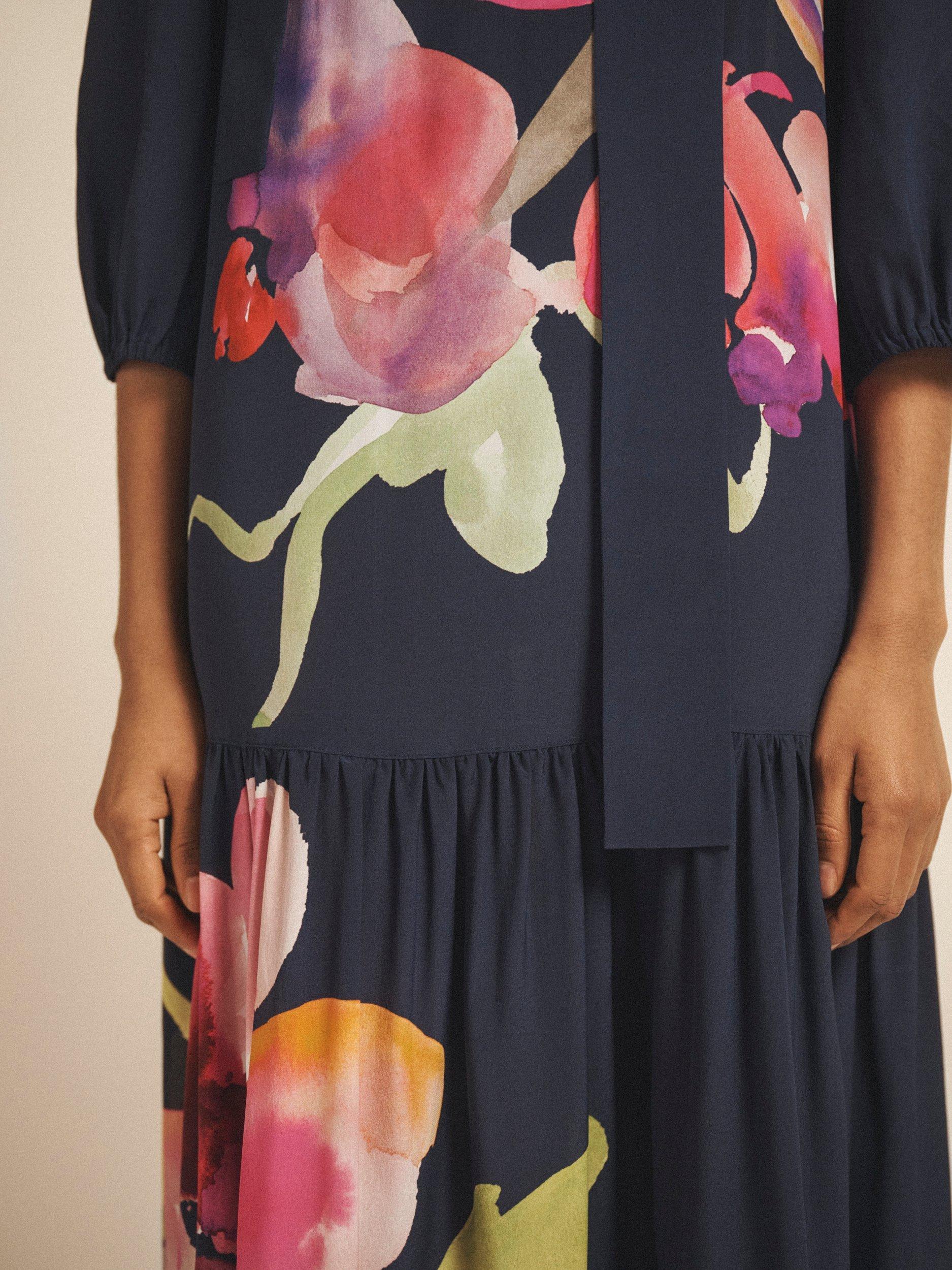Product image 3 of 10, which shows NRBY Ashlyn Floral Pure Silk Dress, Multi, XS