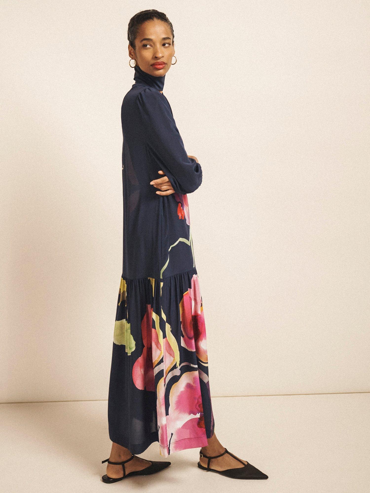 Product image 4 of 10, which shows NRBY Ashlyn Floral Pure Silk Dress, Multi, XS