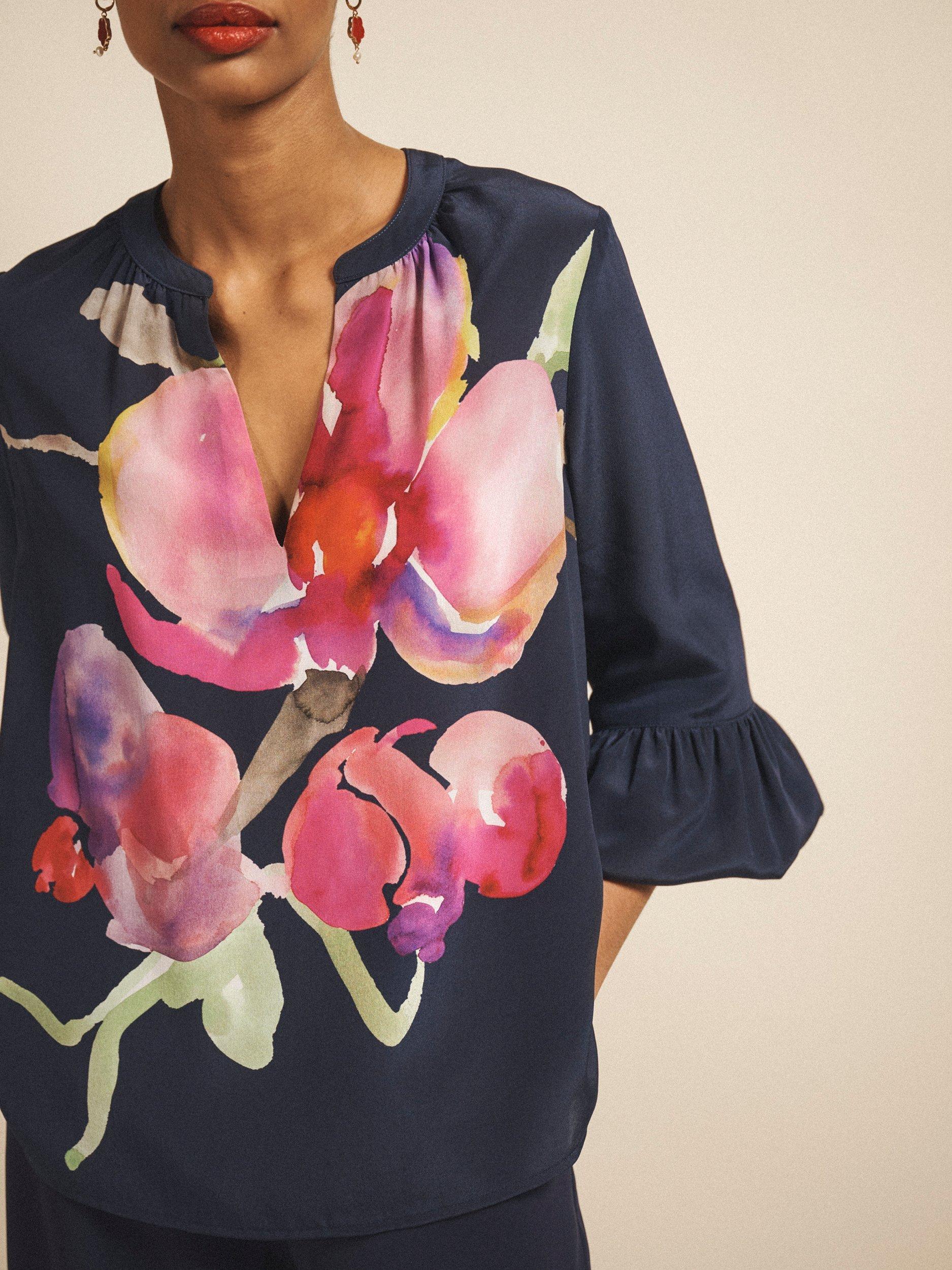 Product image 2 of 7, which shows NRBY Oleta Floral Pure Silk Top, Multi, XS