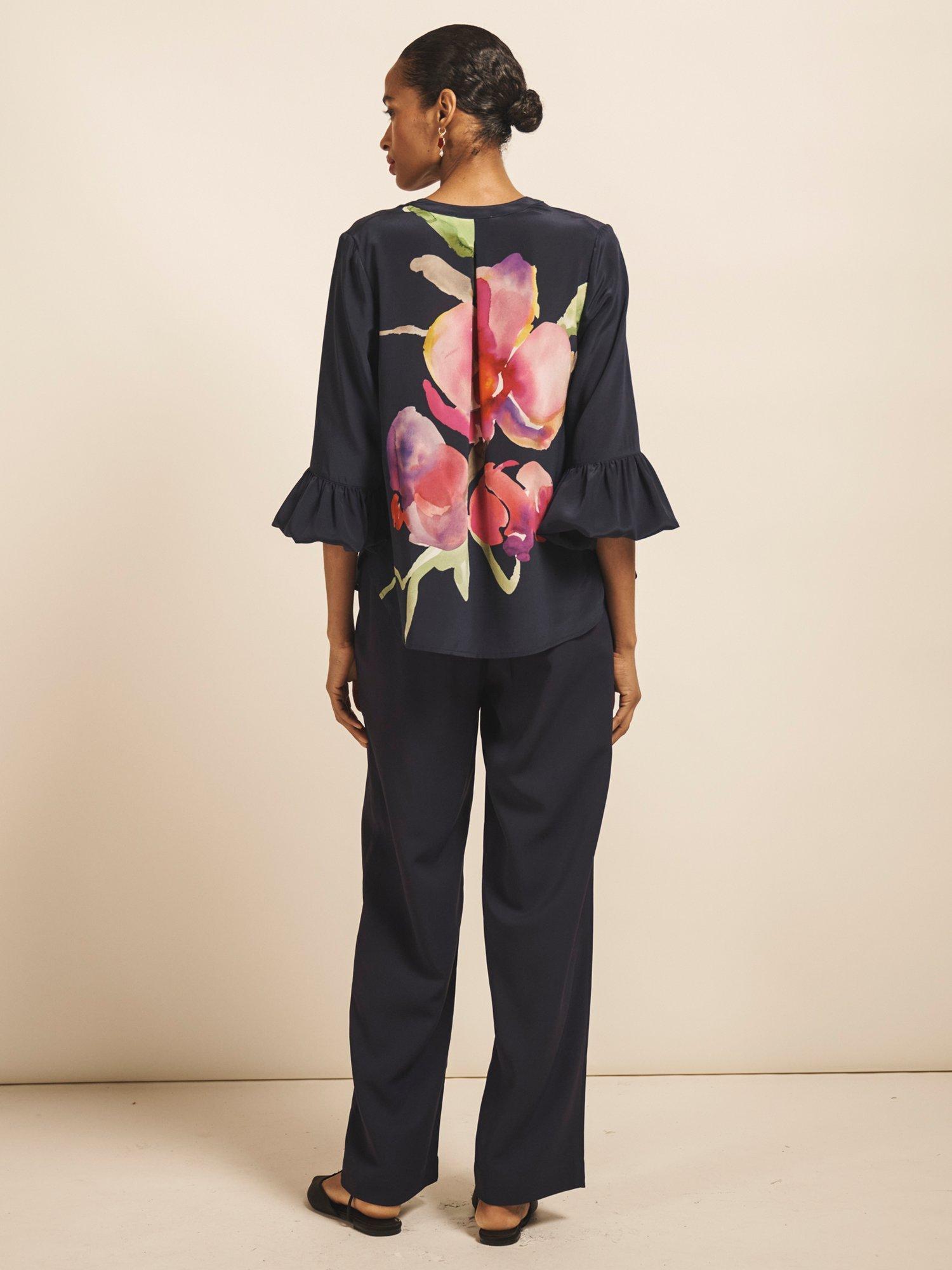 Product image 4 of 7, which shows NRBY Oleta Floral Pure Silk Top, Multi, XS