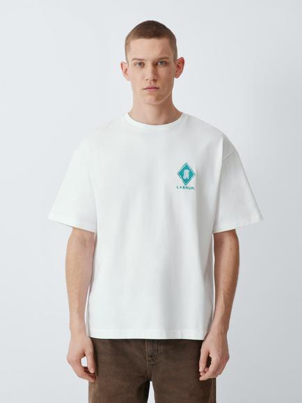 John Lewis x LABRUM Heavyweight Cotton Boxy Fit Nomoli Logo T-Shirt, Ecru