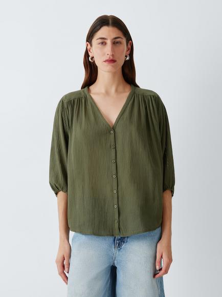 AND/OR Katya Stripe Oversized Blouse, Khaki