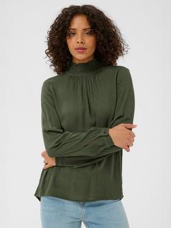 KAFFE Trine Smock Neck Top, Forest Night, Forest Night