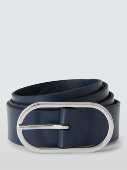 John Lewis Leather Oval Buckle Belt, Navy/Silver, Navy/Silver
