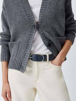 John Lewis Leather Oval Buckle Belt, Navy/Silver - view 2, Navy/Silver