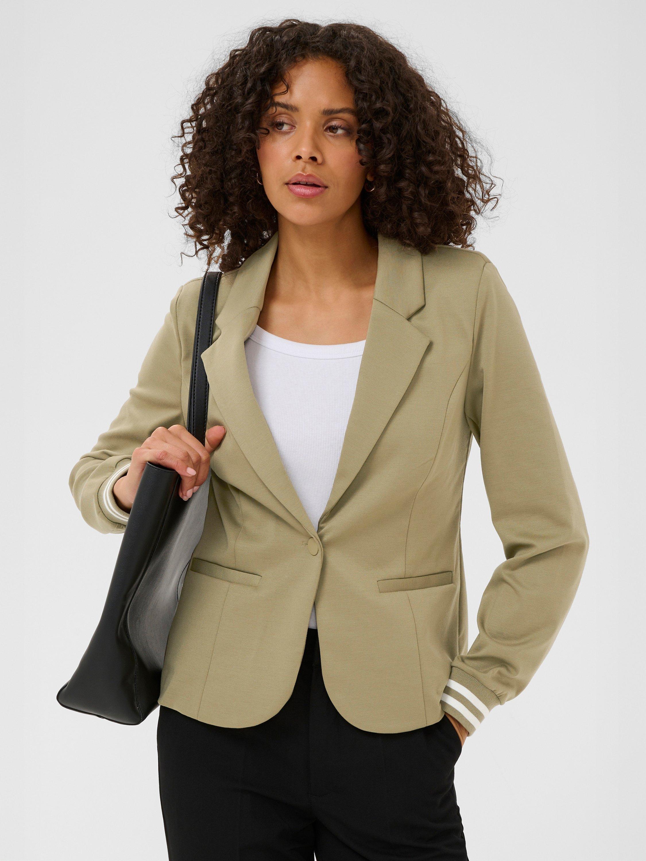 Product image 1 of 5, which shows KAFFE Kinnie Stripe Cuff Blazer, Green, XS