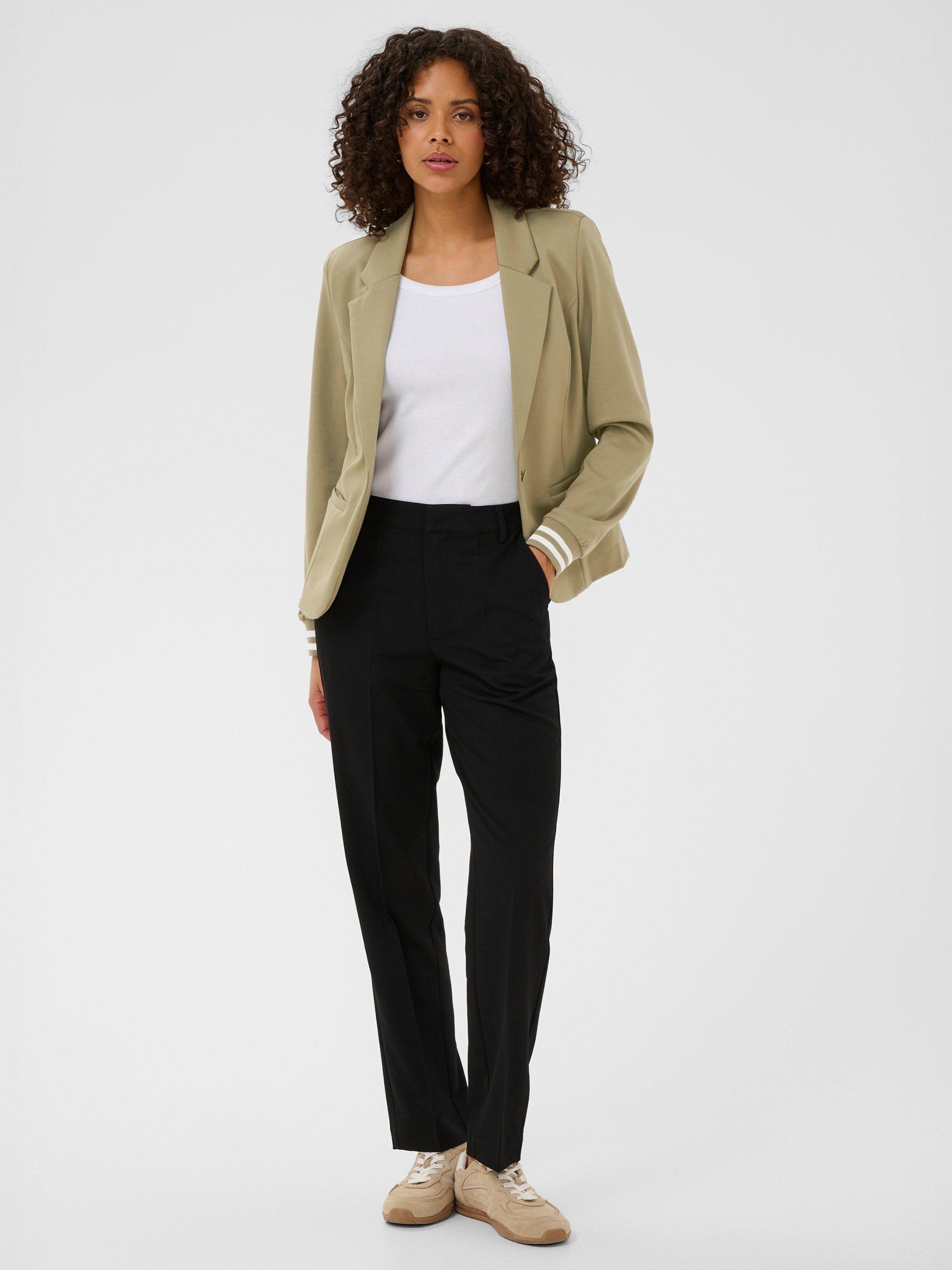 Product image 2 of 5, which shows KAFFE Kinnie Stripe Cuff Blazer, Green, XS