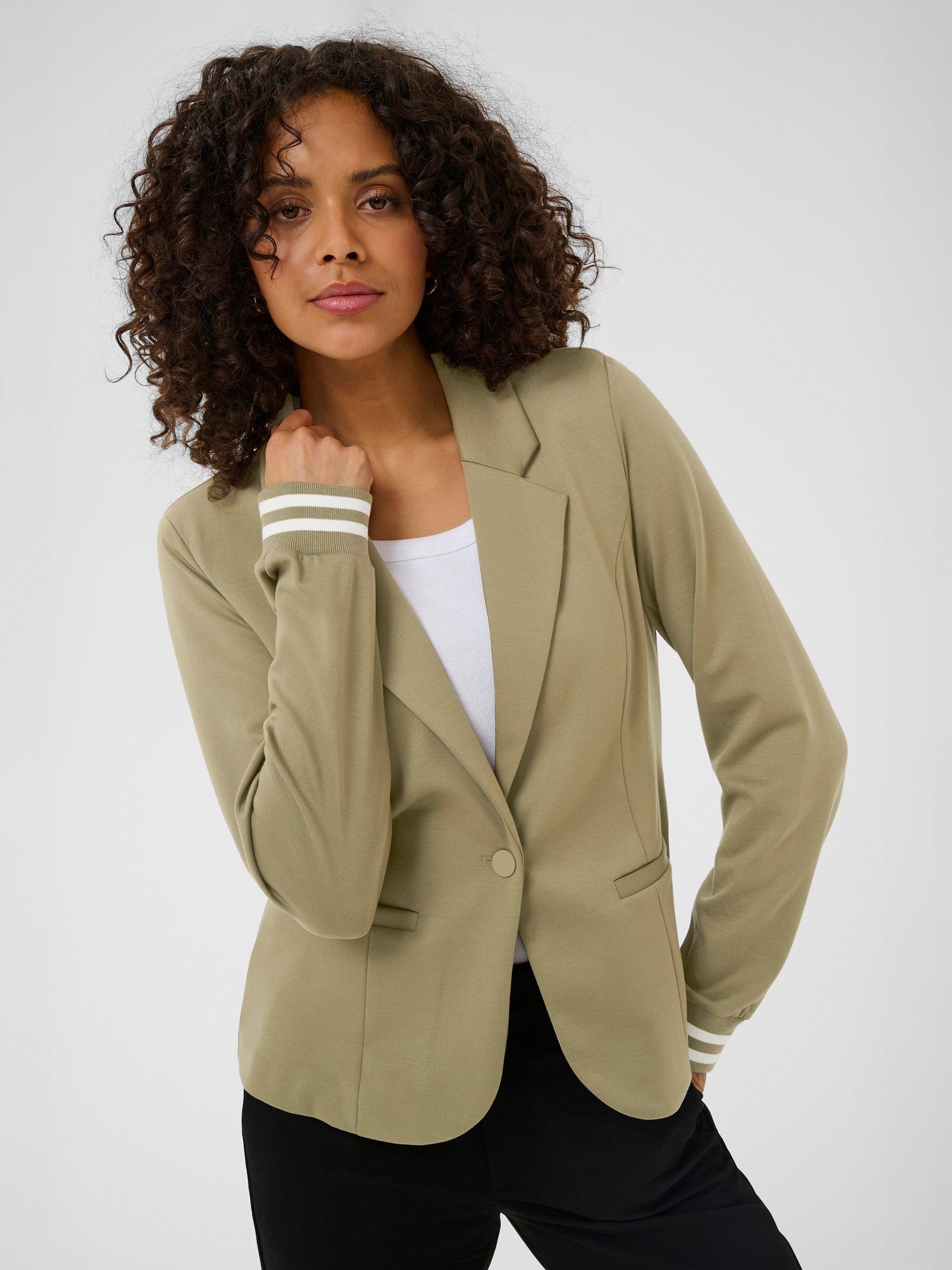 Product image 3 of 5, which shows KAFFE Kinnie Stripe Cuff Blazer, Green, XS