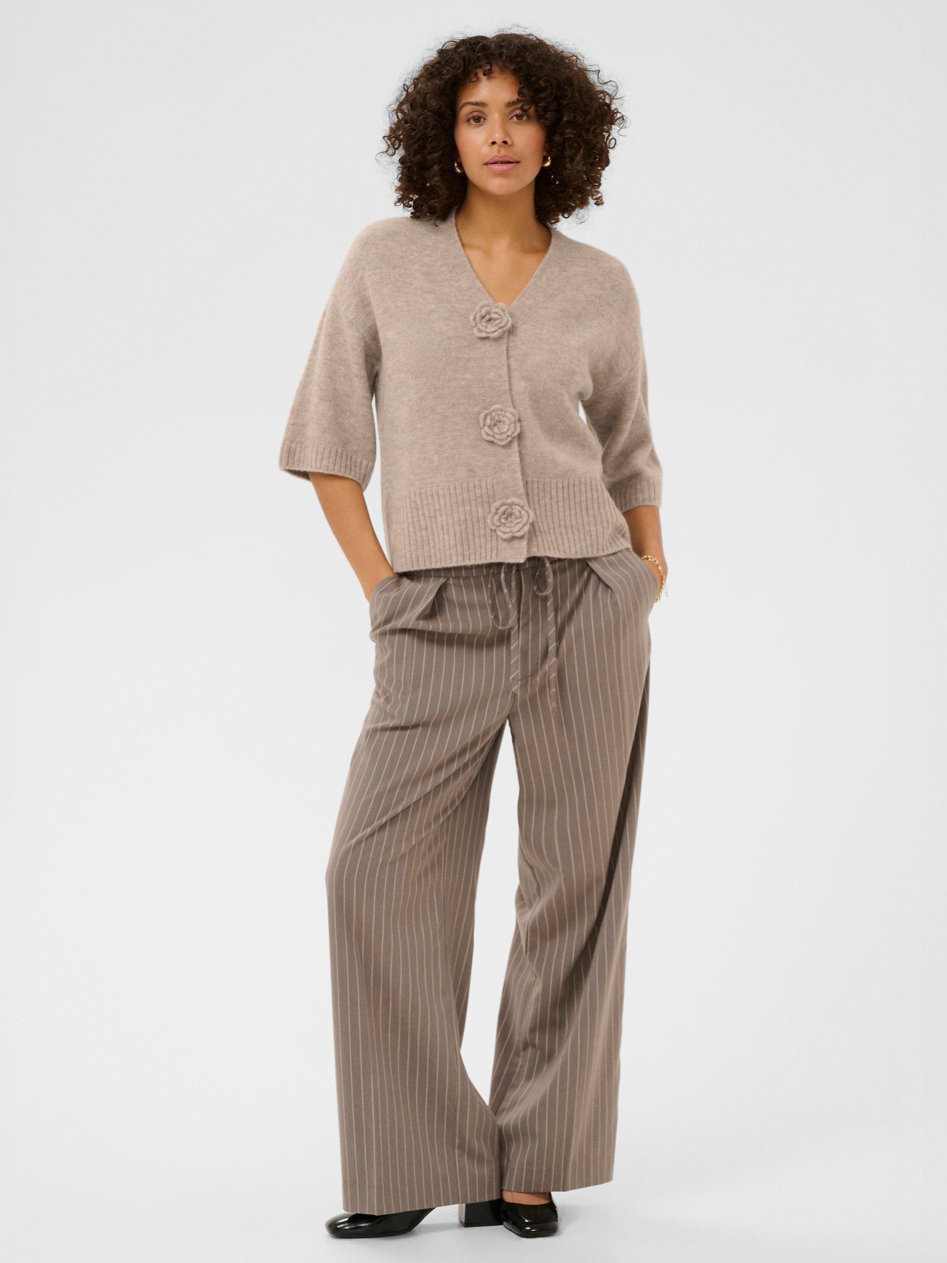 Product image 3 of 6, which shows KAFFE Rosie Flowers Cardigan, Greige, XS