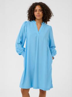 KAFFE Loni V-Neck Dress containing LENZING™ ECOVERO™ Viscose, Azure Blue, Azure Blue