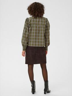 KAFFE Chris Check Tie Neck Top, Green - view 2, Green