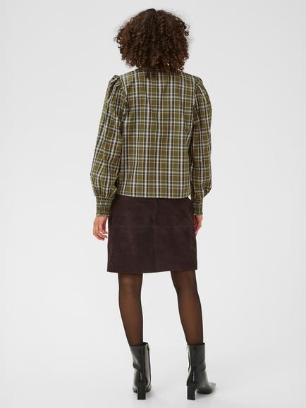 KAFFE Chris Check Tie Neck Top, Green - view 2, Green