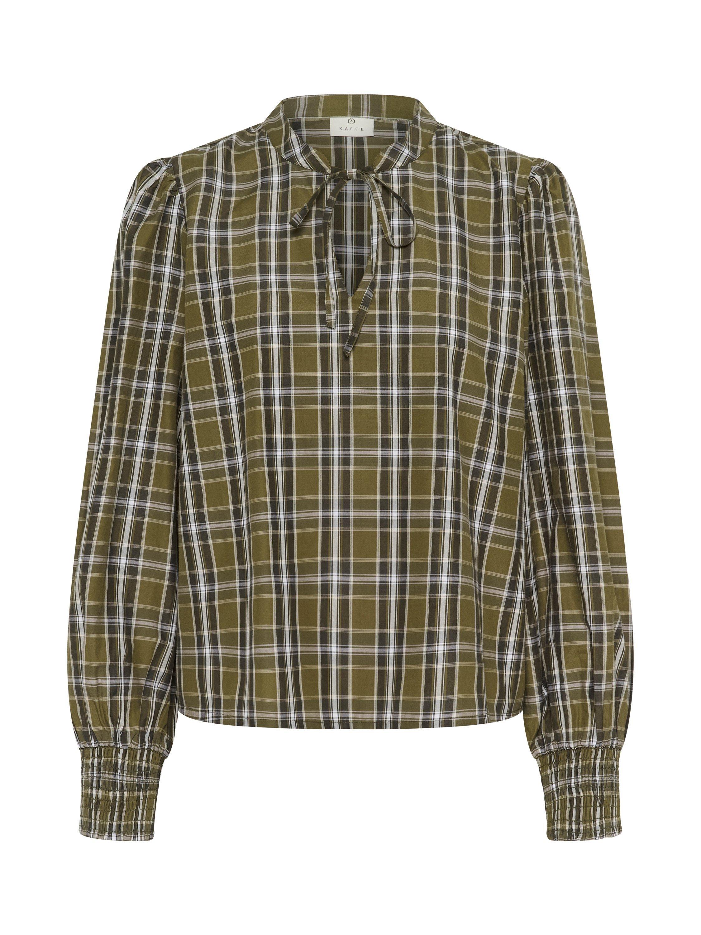 Product image 5 of 6, which shows KAFFE Chris Check Tie Neck Top, Green, 8