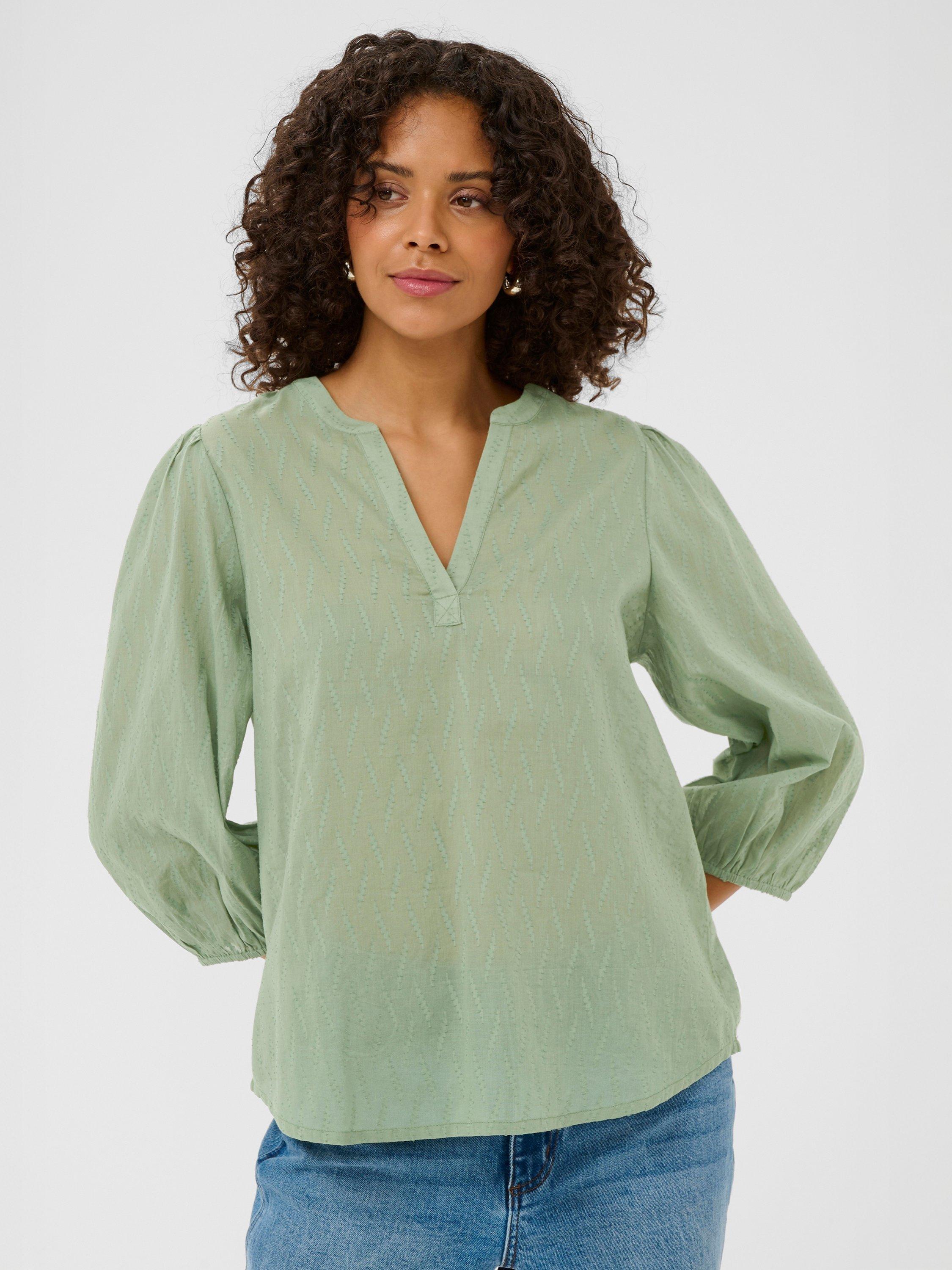 Product image 1 of 5, which shows KAFFE Gabriela Textured Top, Sea Spray, 8