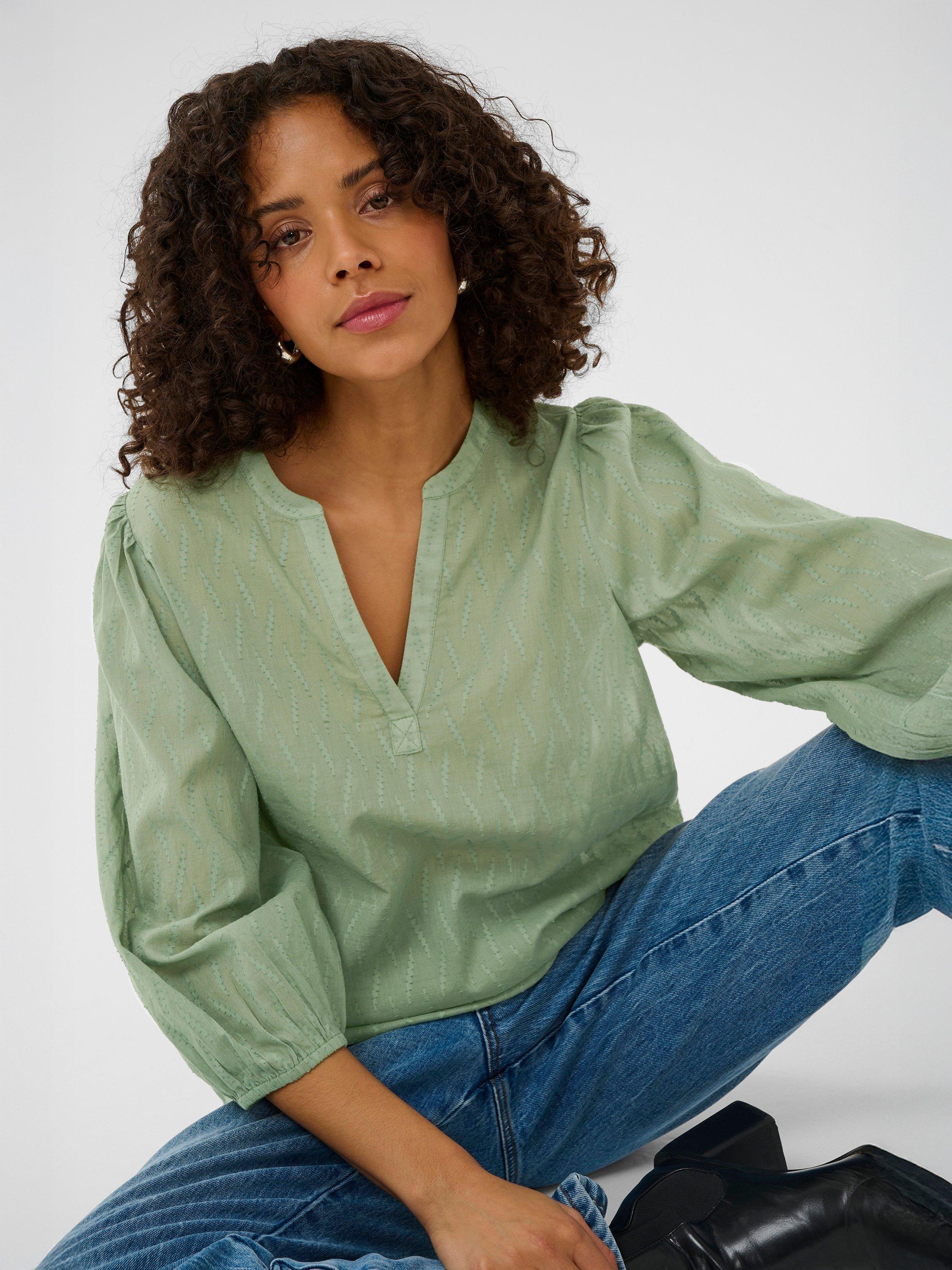 Product image 3 of 5, which shows KAFFE Gabriela Textured Top, Sea Spray, 8