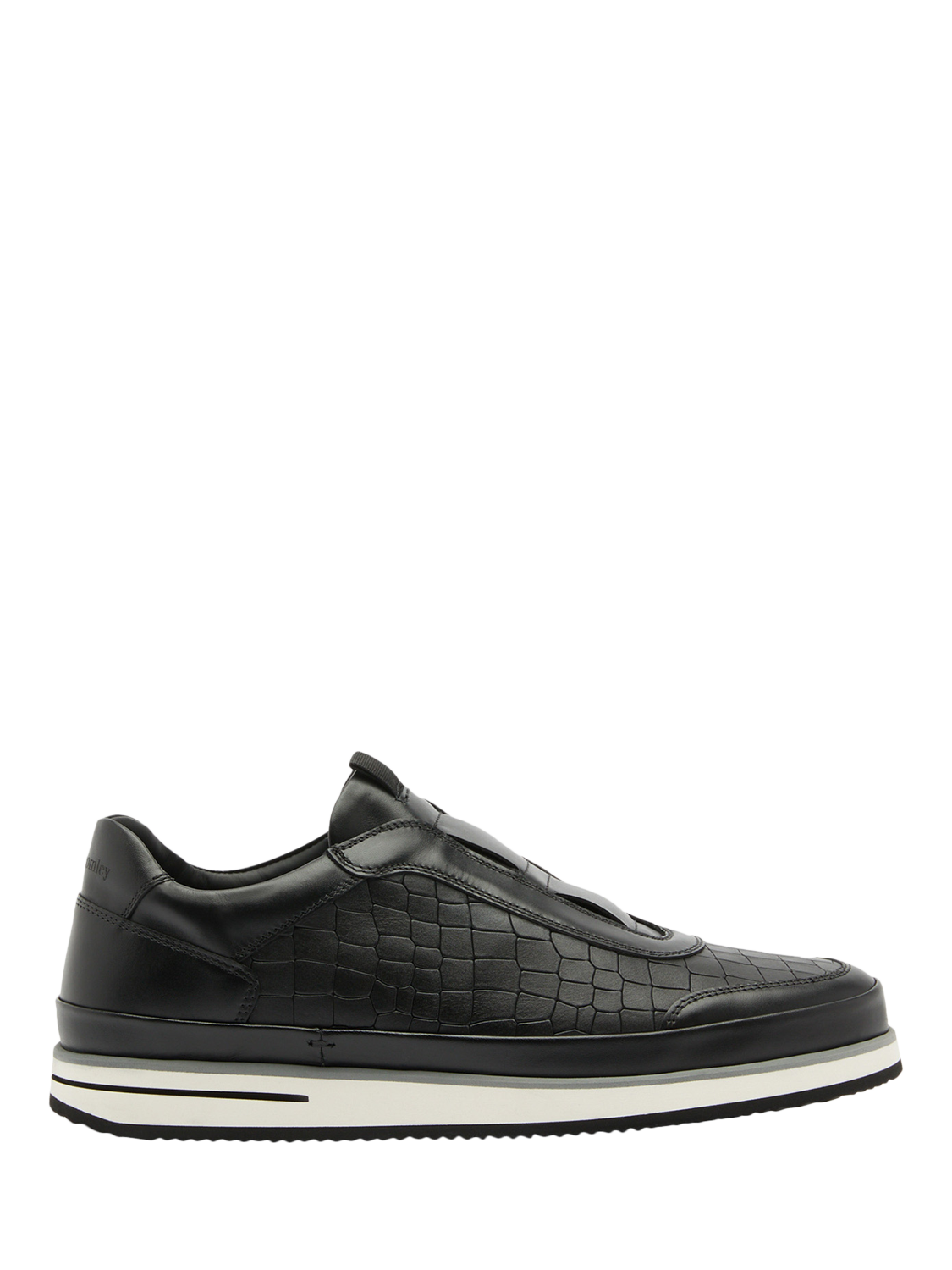 Product image 1 of 7, which shows Russell & Bromley San Giusto Croc-Effect Leather Slip-On Trainers, Black, 12