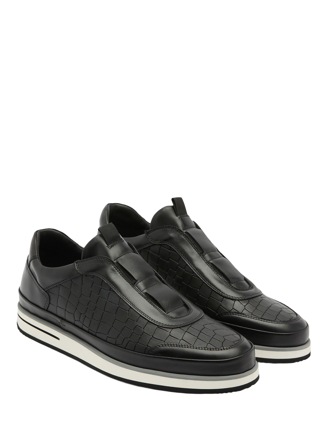 Product image 2 of 7, which shows Russell & Bromley San Giusto Croc-Effect Leather Slip-On Trainers, Black, 12