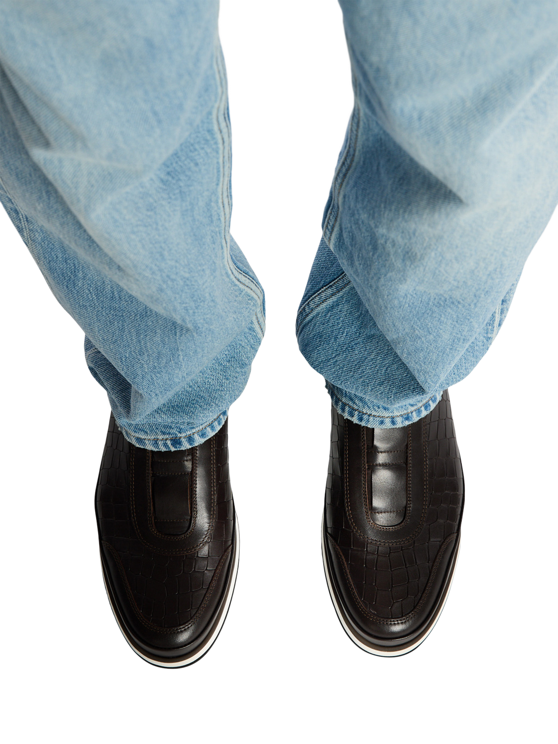 Product image 6 of 7, which shows Russell & Bromley San Giusto Croc-Effect Leather Slip-On Trainers, Black, 12