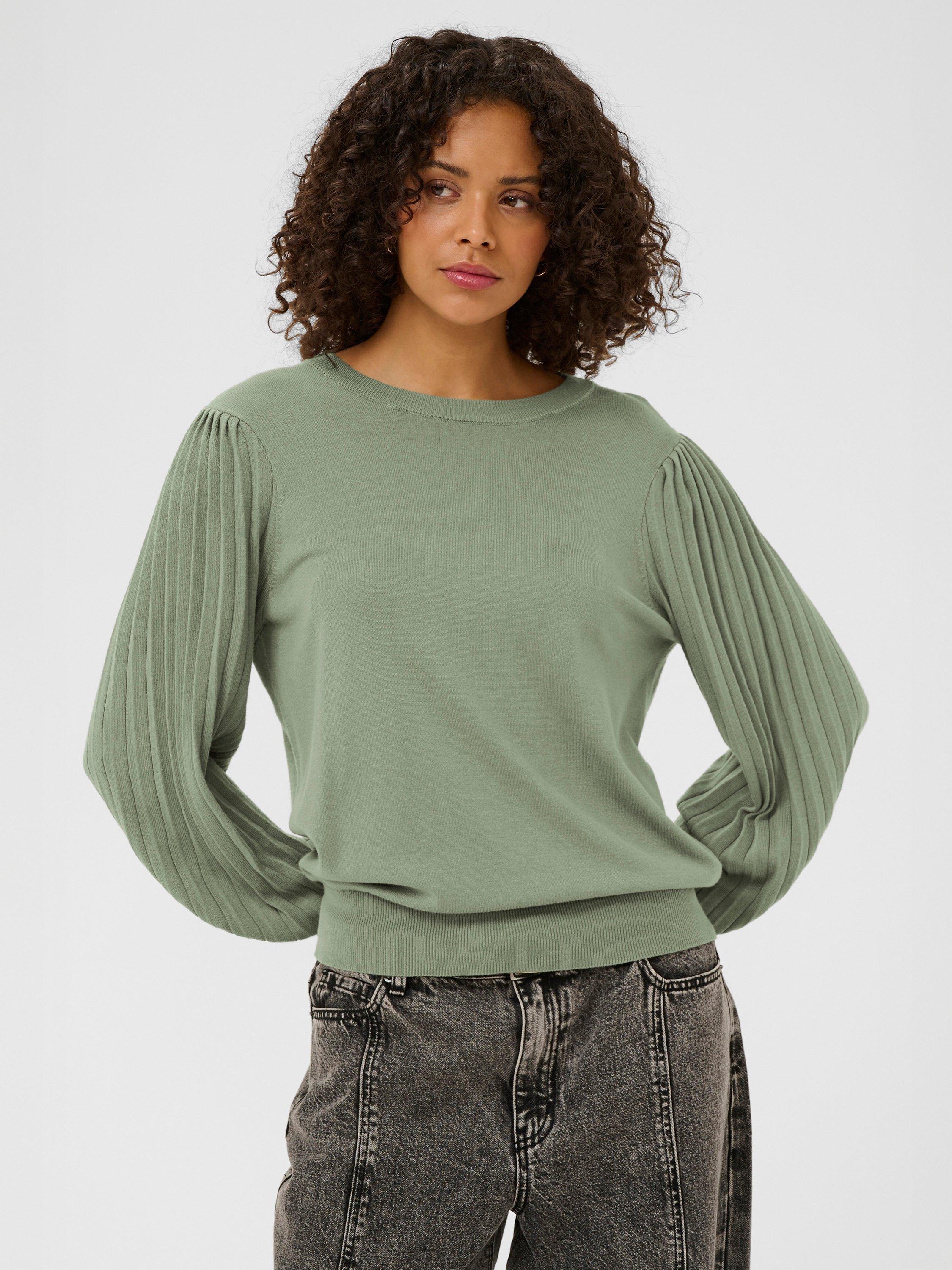 Product image 1 of 6, which shows KAFFE Lone Pleated Sleeve Jumper, Green, XS