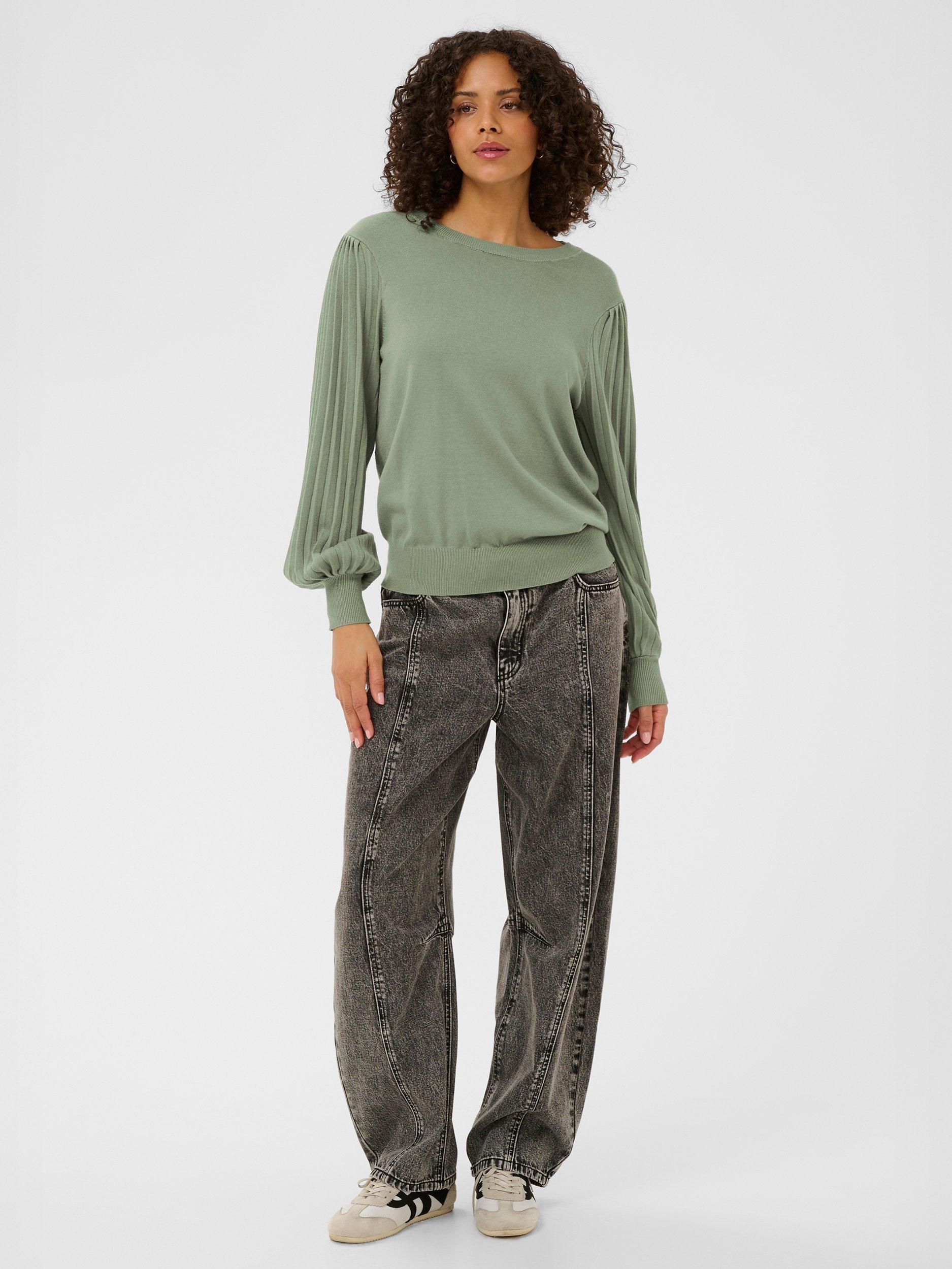 Product image 3 of 6, which shows KAFFE Lone Pleated Sleeve Jumper, Green, XS