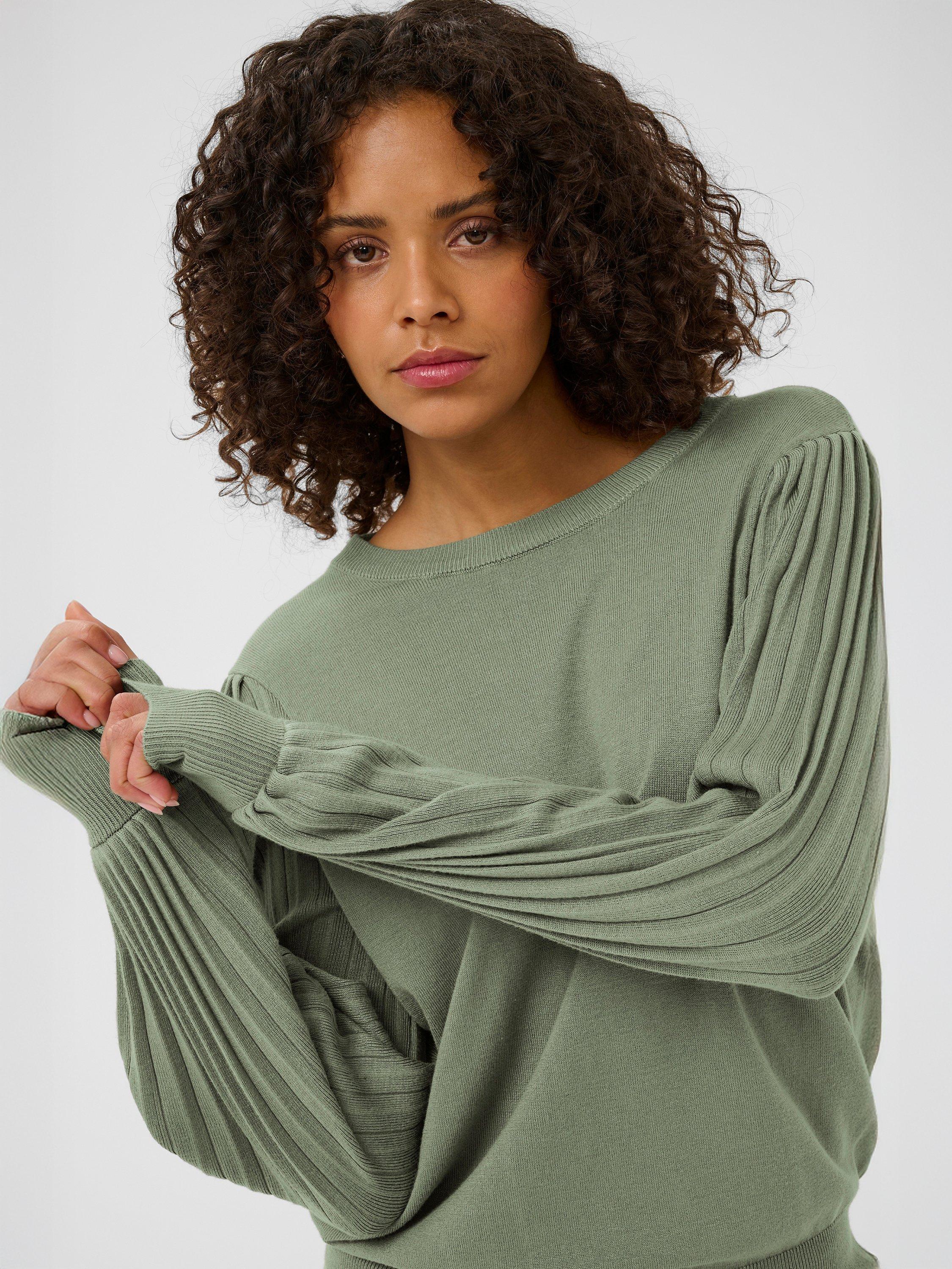 Product image 4 of 6, which shows KAFFE Lone Pleated Sleeve Jumper, Green, XS