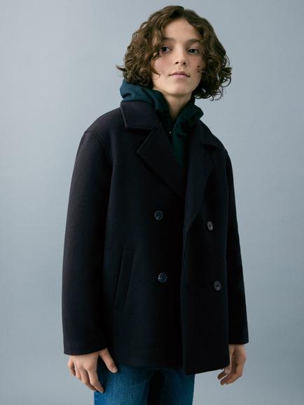 Mango Kids' Pablo Wool Blend Pea Coat, Navy, Navy
