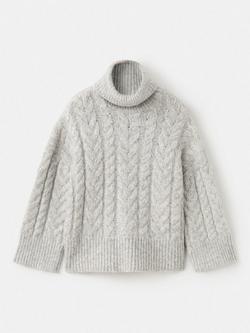 Mango Kids' Aspenl Cable Knit Roll Neck Jumper, Grey, Grey