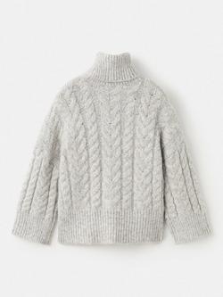 Mango Kids' Aspenl Cable Knit Roll Neck Jumper, Grey - view 2, Grey