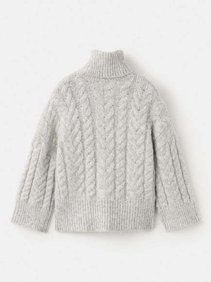 Mango Kids' Aspenl Cable Knit Roll Neck Jumper, Grey - view 2, Grey