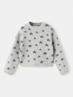 Mango Kids' Estrella Star Round Neck Jumper, Grey, Grey