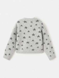 Mango Kids' Estrella Star Round Neck Jumper, Grey - view 2, Grey