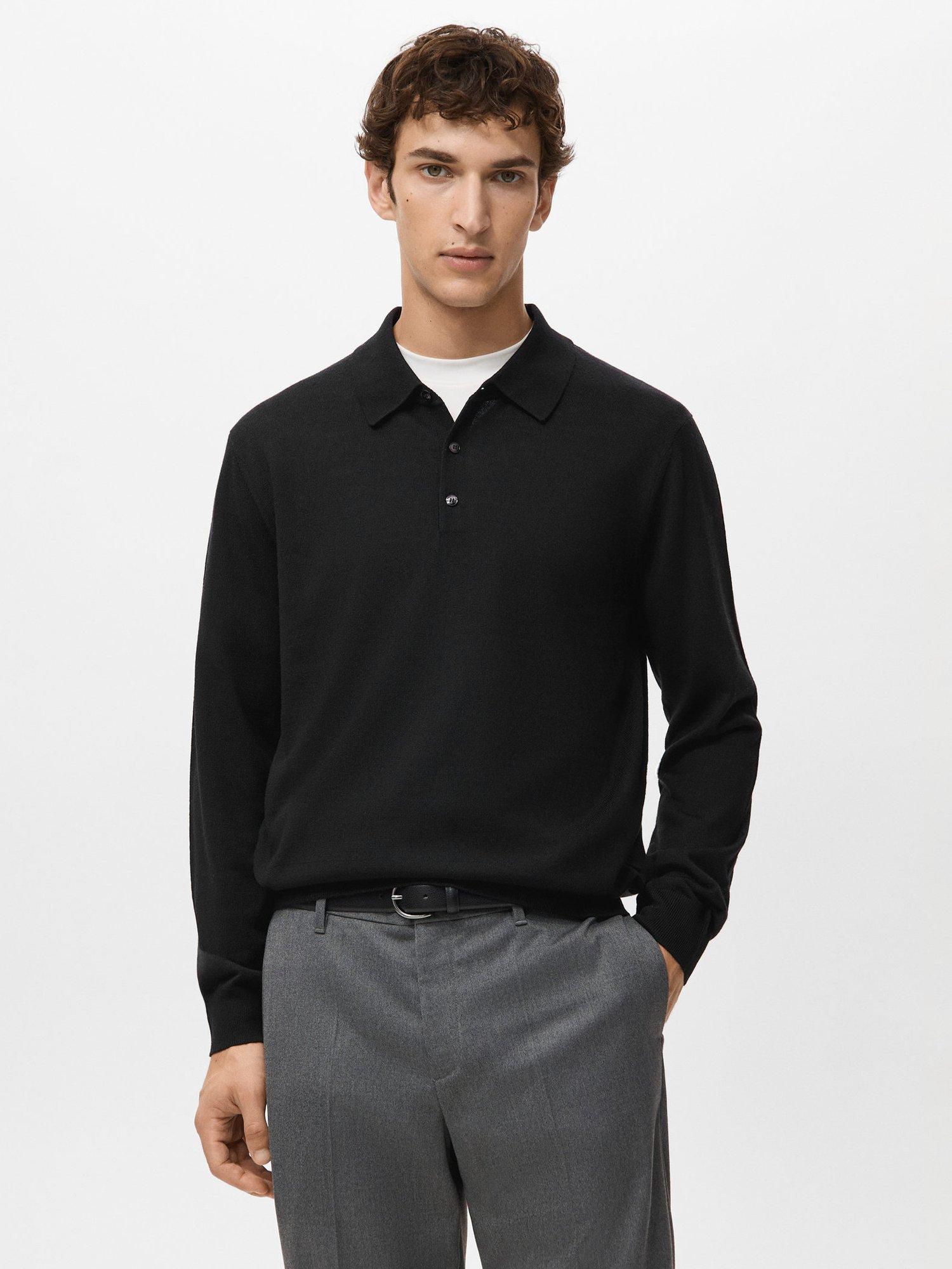 Product image 1 of 8, which shows Mango Willys Wool Regular Fit Long Sleeve Polo Shirt, Black, L