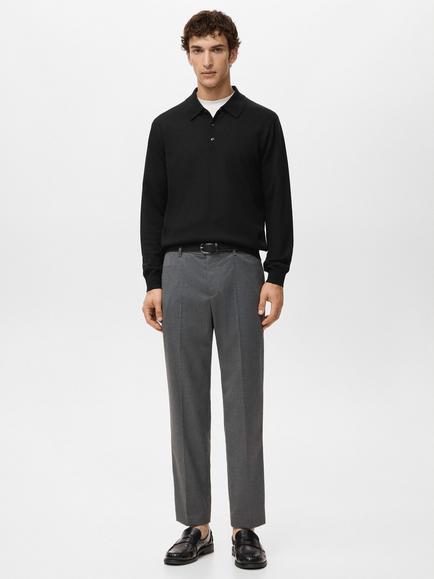 Mango Willys Wool Regular Fit Long Sleeve Polo Shirt, Black - view 2, Black