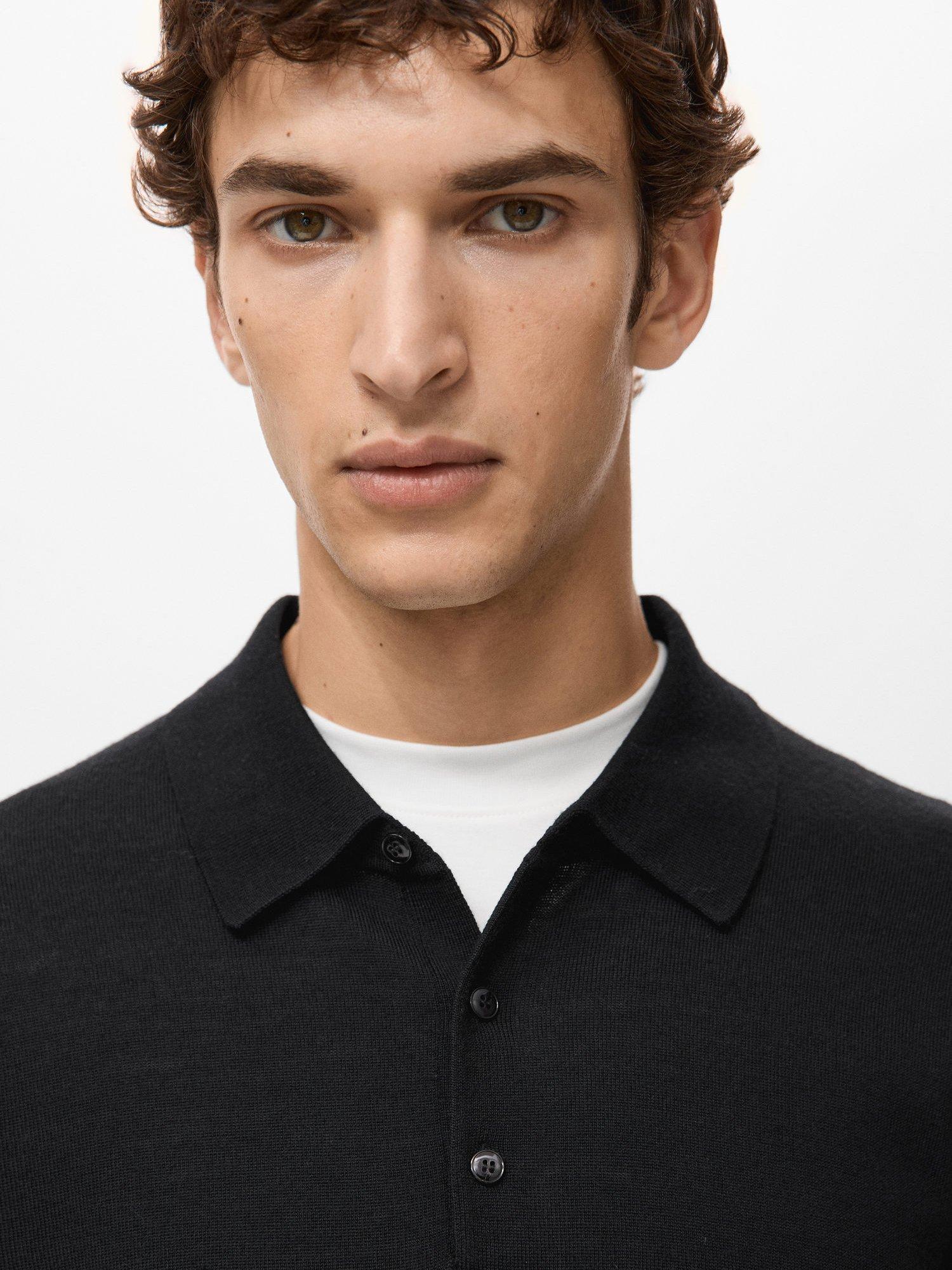 Product image 6 of 8, which shows Mango Willys Wool Regular Fit Long Sleeve Polo Shirt, Black, L
