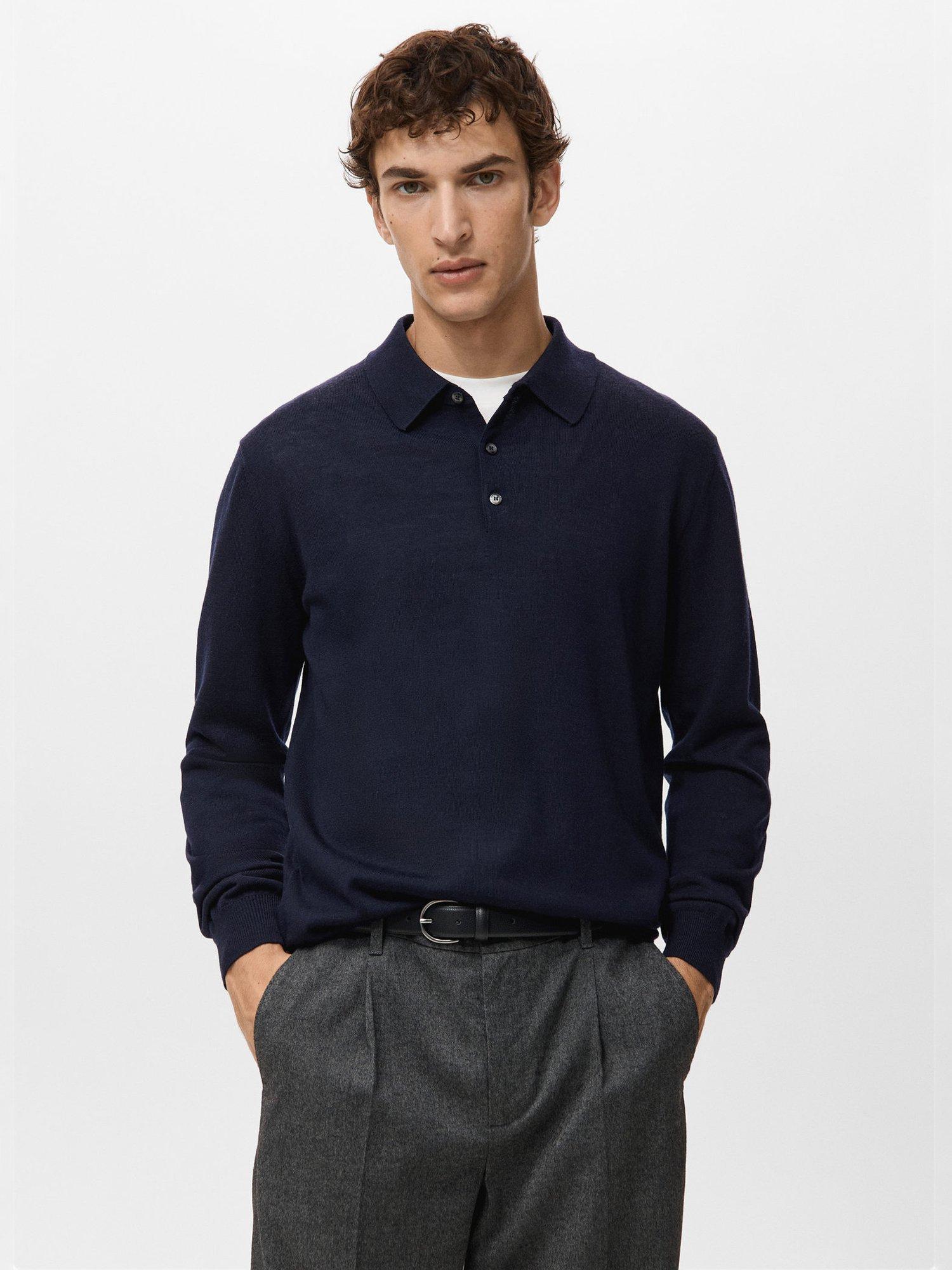 Product image 1 of 8, which shows Mango Willys Wool Regular Fit Long Sleeve Polo Shirt, Navy, L
