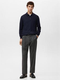 Mango Willys Wool Regular Fit Long Sleeve Polo Shirt, Navy - view 2, Navy