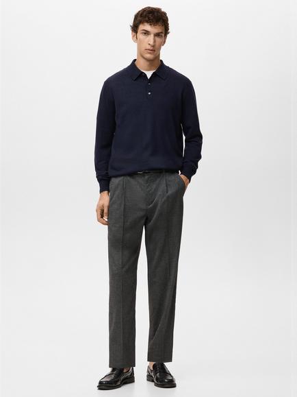 Mango Willys Wool Regular Fit Long Sleeve Polo Shirt, Navy - view 2, Navy