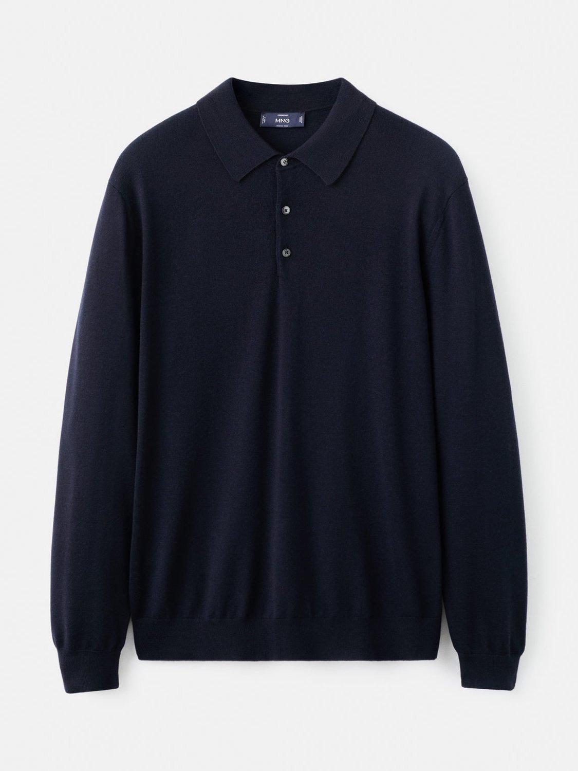 Product image 3 of 8, which shows Mango Willys Wool Regular Fit Long Sleeve Polo Shirt, Navy, L